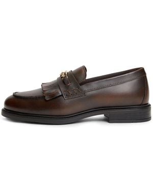 Tommy Hilfiger Leather Chain Horsebit Fringe Loafers - White