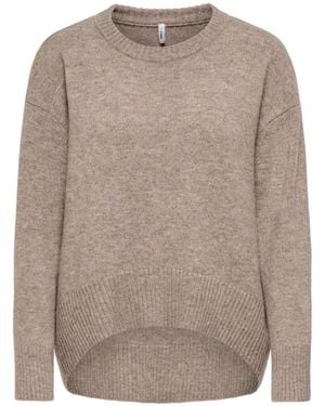 ONLY Round Neck High Low Hem Loose Fit Sweater - Gray