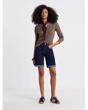Simply Be Denim Knee Shorts - Blue
