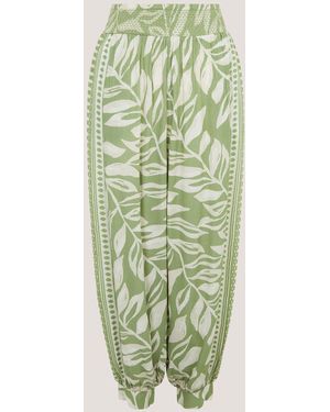 Monsoon Lillie Leaf Print Cotton Pants - Green