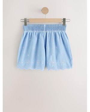 Next Embroidered Pull-On Denim Shorts - Blue