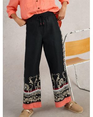 White Stuff Belle 100% Linen Wide Leg Pants - Black