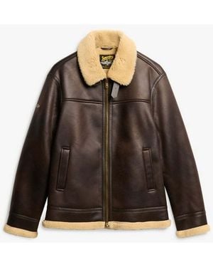 Superdry Faux Shearling Aviator Jacket - Black