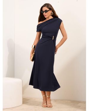 Friends Like These Draped One Shoulder Midi Dress - Blue
