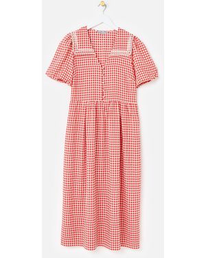 Oliver Bonas Gingham Sailor Collar Midi Dress - Pink