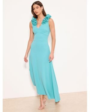 Lipsy Flower Trim V-Neck Skater Dress - Blue