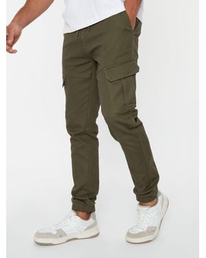 Threadbare Cotton Blend Cuffed Cargo Pocket Trousers - Green