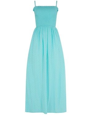 Pour Moi Aqua/ Emma Strapless Shirred Bodice Woven Maxi Beach Dress - Blue