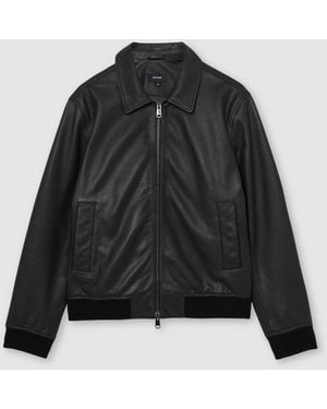 Reiss Charl - Black Grained-leather Zip-through Jacket, Xl