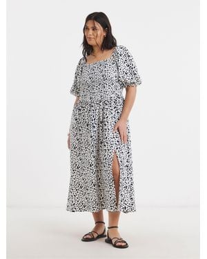 Simply Be Waffle Shirred Midi Dress - White