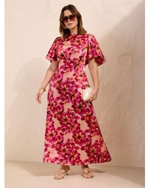 Friends Like These Curve Blurred Floral Ruffle Sleeve Midi Dress