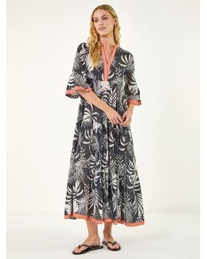 Roman Leaf Border Print Maxi Dress - White