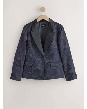 Next Jacquard Single Breasted Blazer - Blue