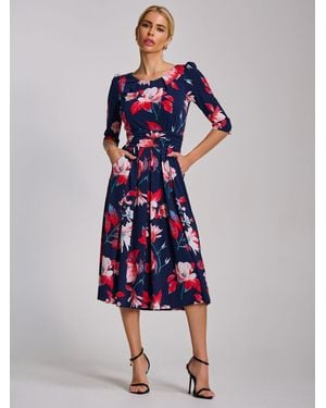 Jolie Moi Sleeve Printed Jersey Midi Dress - Blue