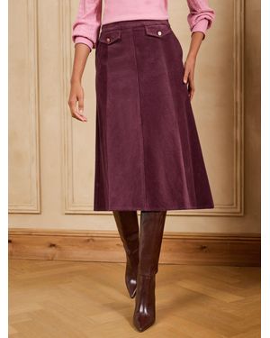 Love & Roses Burgundy Cord Full Circle Midi Skirt - Purple