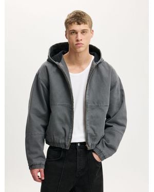 Cotton On Washed Cropped Hooded Bomber Jacket - Gray
