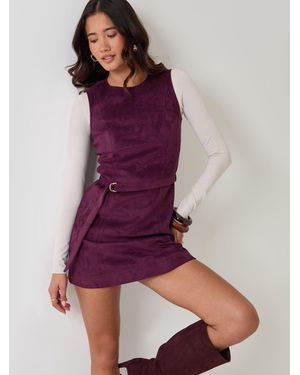 Threadbare Faux Suede Belted Mini Dress - Purple