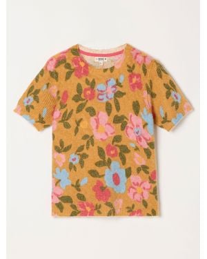 FatFace Floral Fluffy Knit Top - Orange