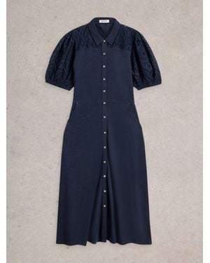 White Stuff Rua Broderie Shirt Dress - Blue