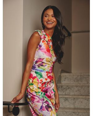 Adrianna Papell Print One Shoulder Dress - Brown