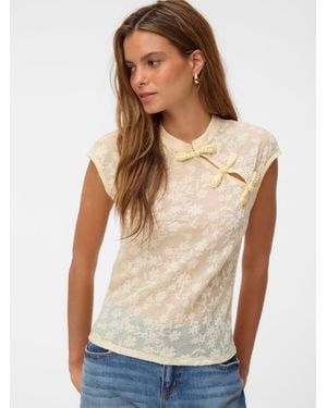 Vero Moda Sleeveless Mandarin Lace Top - Yellow