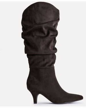 Linzi Assured Wide Fit Ruched Kitten Heel High Leg Boots - Black