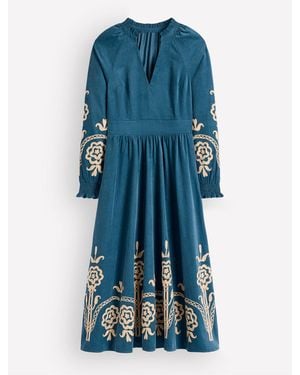 Boden Smocked Cord Midi Dress - Blue
