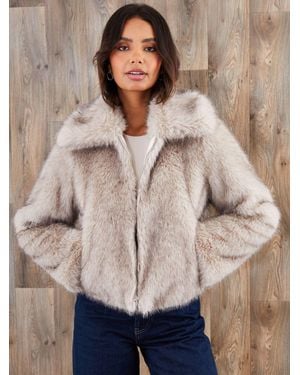 Threadbare Faux Fur Zip Through Coat - Brown