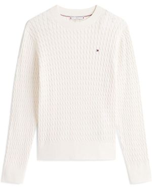 Tommy Hilfiger Fine Cable Knit Crew Neck Jumper - White