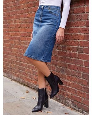 Roman A Line Stretch Denim Skirt - Blue