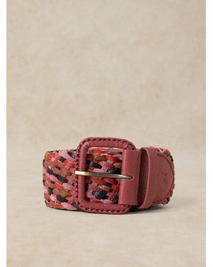 White Stuff Leather Wide Weave Belt - Pink