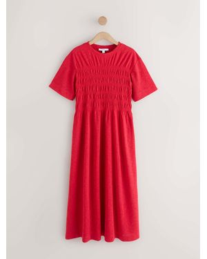Next Short Sleeve Shirred Body T-Shirt Midi Dress