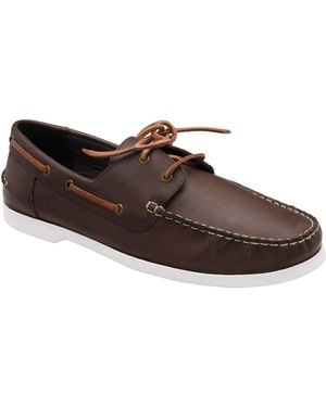 Frank Wright Leather Lace-Up Boat Shoes - Brown