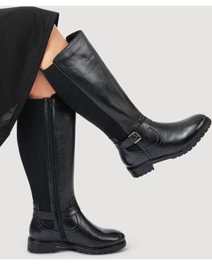 Pavers Wide Fit Leather Elasticated Long Boots - Black