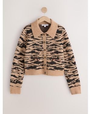 Next Animal Knitted Collar Cardigan With Wool - Natural