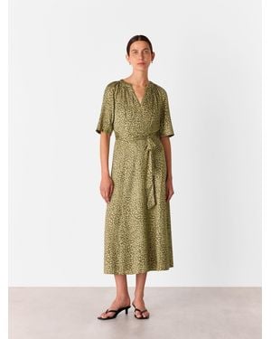 Whistles Petite Leopard Viscose Midi Dress - White