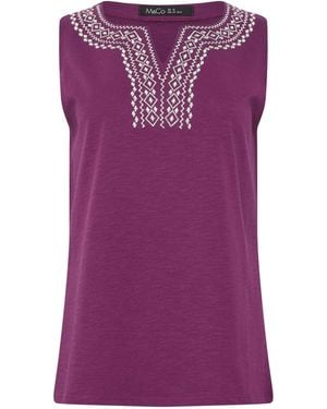 M Com Embroidered Notch Neck Top - Purple