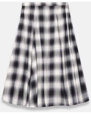 Mint Velvet Check Flounce Midi Skirt - White