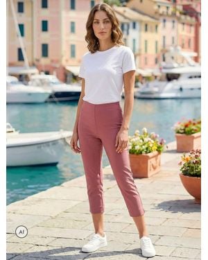 Roman Charm Petite Cropped Stretch Capri Pants - Pink