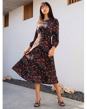 Roman Petite Floral Print Midi Dress - Black