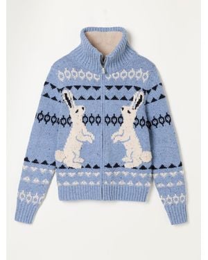 FatFace Fatface Pale Rabbit Knitted Zip Through Cardigan - Blue