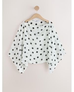 Next Ecru/ Spot Sheer Layer Cape Sleeve Top With Cami - Natural