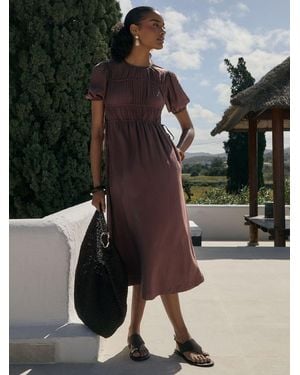 Threadbare Ruched Drawstring Puff Sleeve Midi Dress - Black