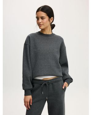 Cotton On Dark Plush Graphic Crew Sweater - Gray