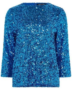 M Com Sequin Flute Top - Blue