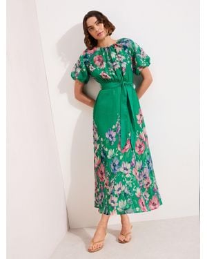 Friends Like These Petite Short Sleeve Pleated Detail Tie Waist Midi Dress - Green
