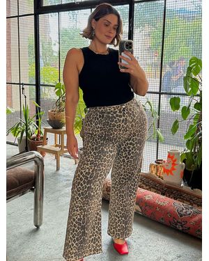 Never Fully Dressed Leopard Print Lucia Scallop Detail Jeans - Brown