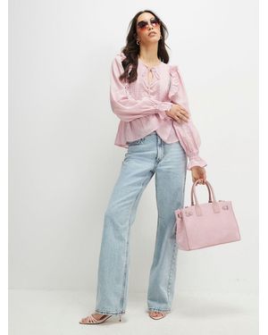 River Island Lace Insert Frill Detail Blouse - Pink