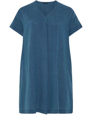 Evans Premium Linen Shift Midi Dress - Blue