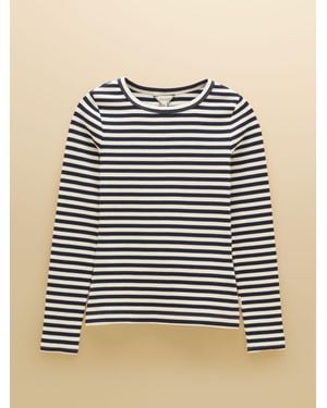 Joules Sophie Striped Long Sleeve Ribbed Fitted T-Shirt - Blue